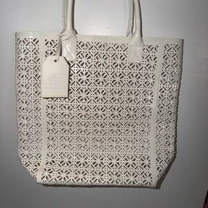 Tory Burch Cream Laser-Cut Tote